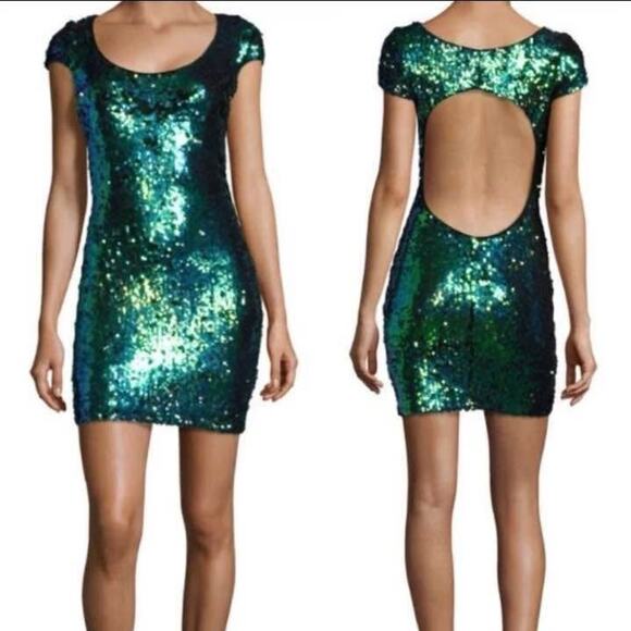 Dress the Population Dresses & Skirts - Dress the Population Medium Gabriella Green Blue Sequin Stretch Mini Dress